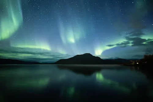 Northern lights over lake