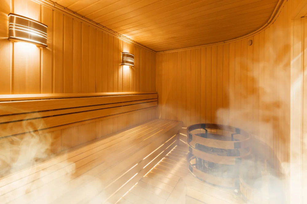 Sauna room with steam