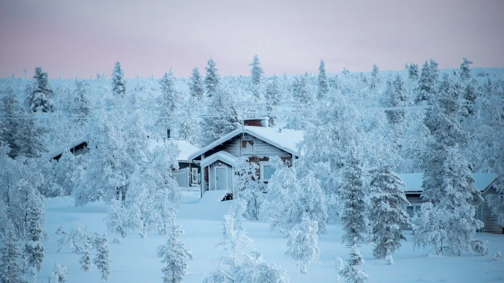 Snowy cabins in Lapland