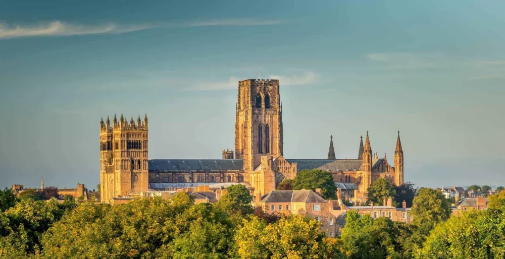 Durham Cathedral above trees.