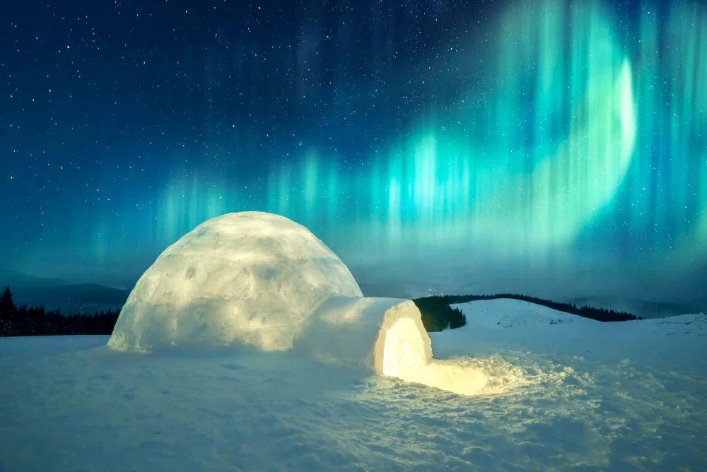 Igloo with Northern Lights